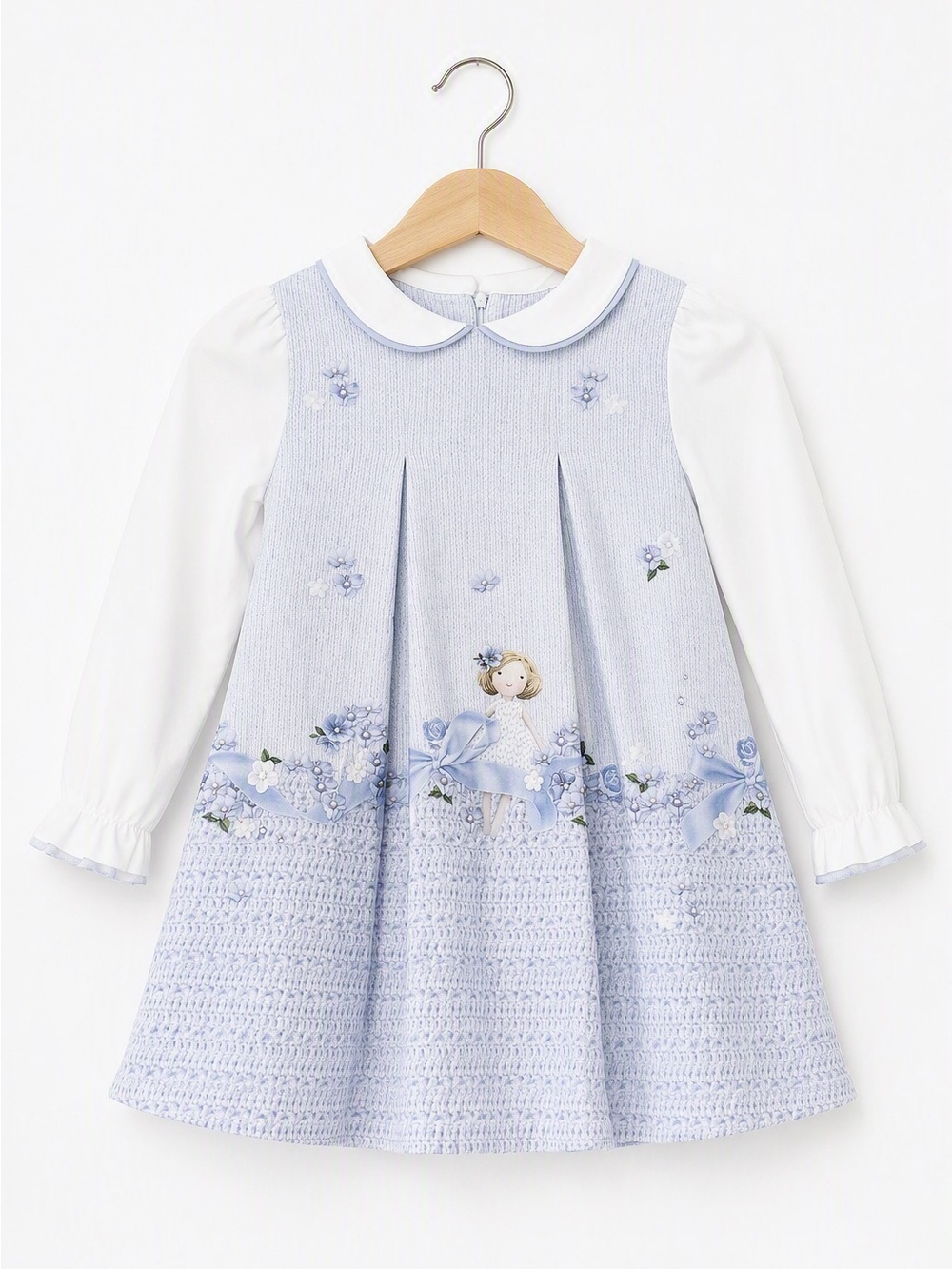 Lapin House Greece Luxury Ice Blue Silk-Blend Tiered Ruffle Dress 7Y Designer - Picture 1 of 8